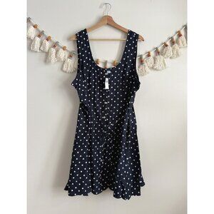 Old Navy Navy Polka Dot Fit & Flare Crepe Button Down Mini Dress Preppy NWT XL